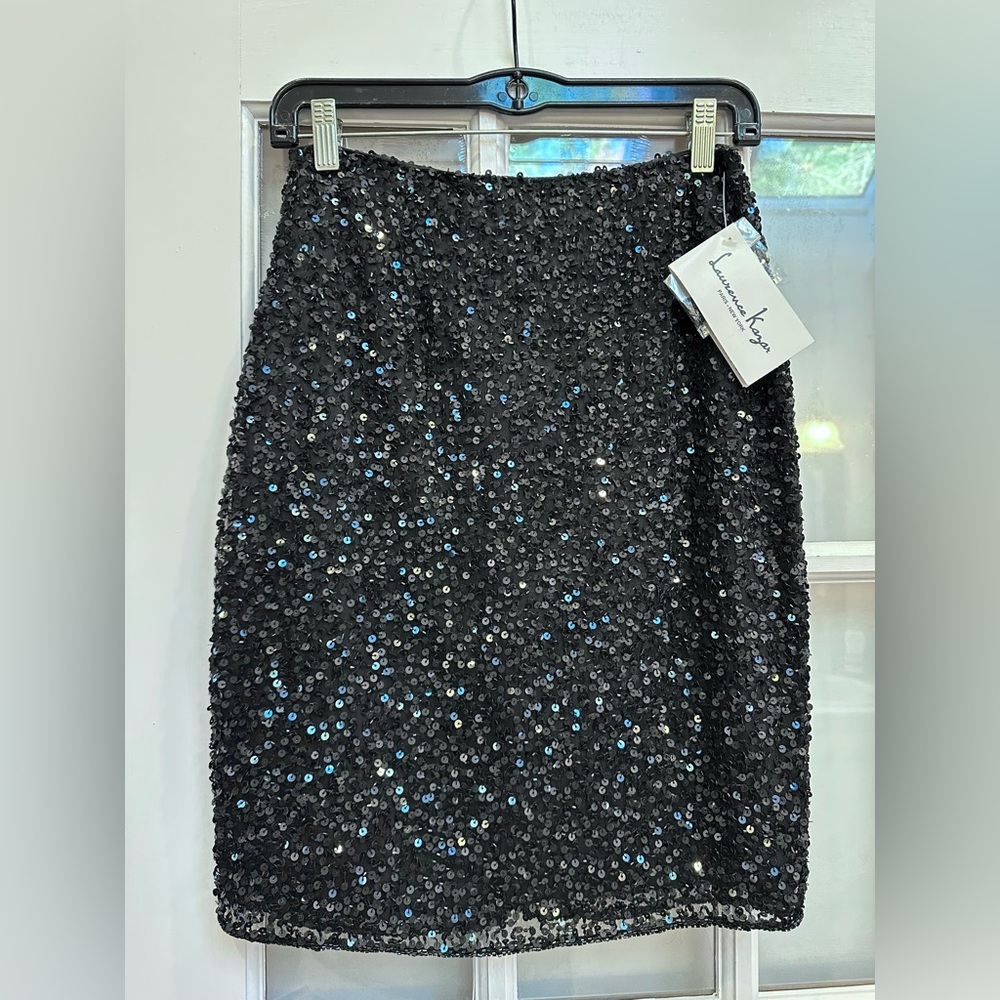 Vintage Laurence Kazar 80’s 90’s Black & Silver Sequin Pencil Skirt Size S NWT